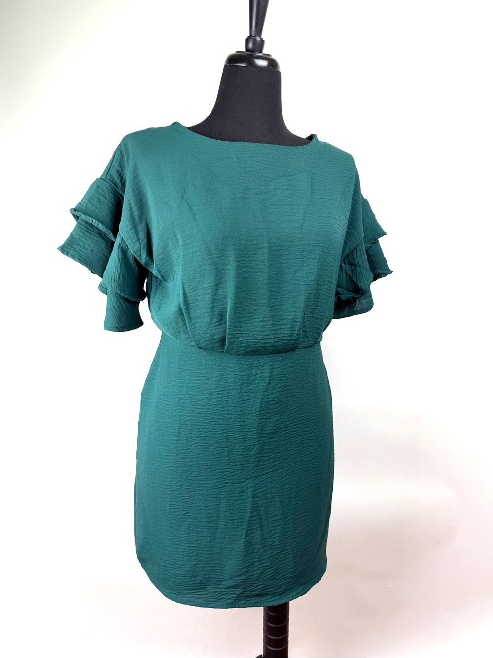 She & Sky Teal Double
 Ruffle Sleeve Sheath Dress